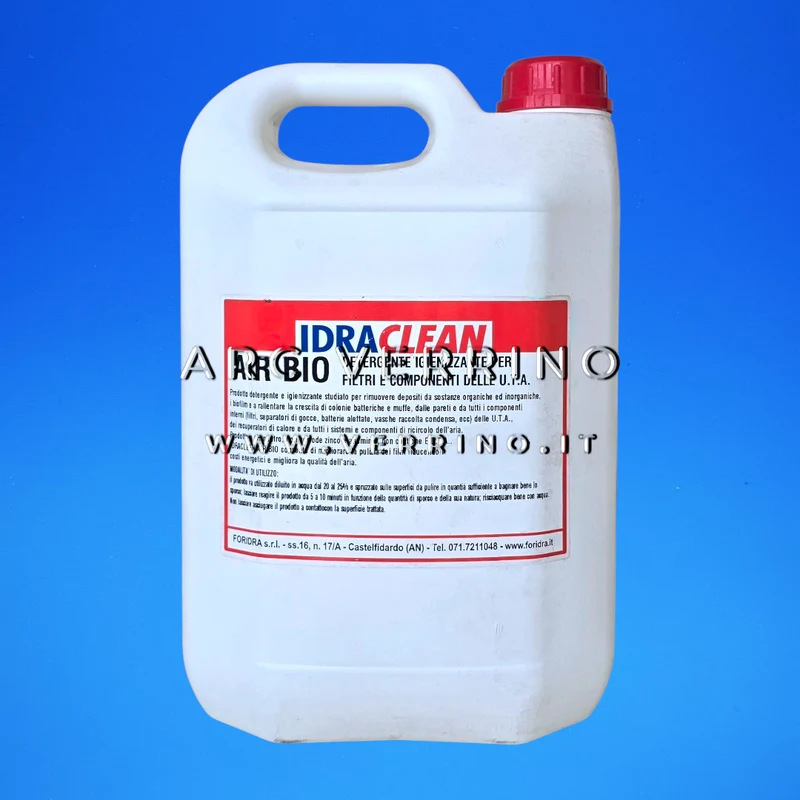 Detergente liquido igienizzante Foridra IDRACLEAN AIR BIO a pH neutro per sistemi di trattamento aria | Tanica 5 Kg