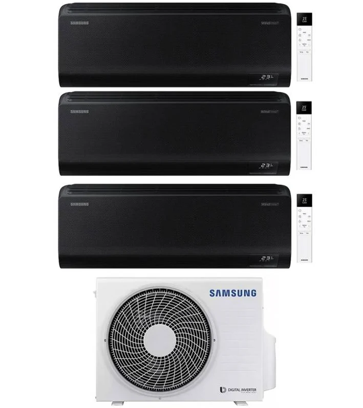 Condizionatore Climatizzatore Samsung Trial Split Inverter Windfree Black R-32 7000+7000+7000 BTU Con AJ052TXJ3KG/EU Wi-Fi Integrato
