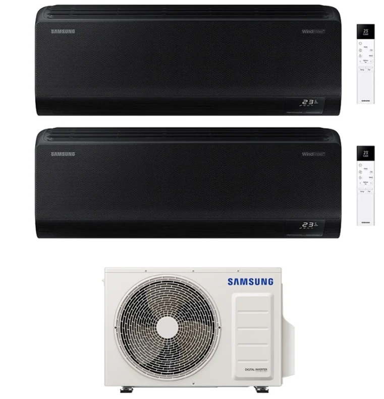 Condizionatore Climatizzatore Samsung Dual Split Inverter Windfree Black R-32 7000+12000 BTU Con AJ040TXJ2KG/EU Wi-Fi Integrato