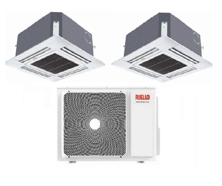 Condizionatore Climatizzatore Riello Dual Split a Cassetta SET AMK P R-32 9000+9000 BTU Con MULTI 250 PI