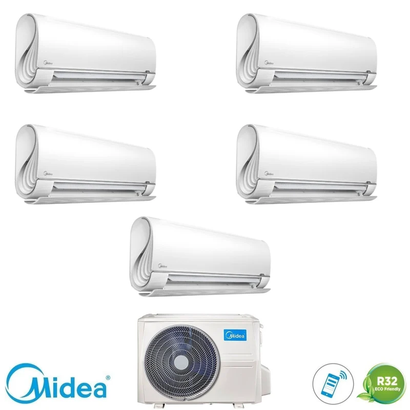 Condizionatore Climatizzatore Midea Penta Split Inverter Breezeless+ R32 Wi-Fi 9000+9000+12000+12000+12000 Con M5OE-42HFN8-Q