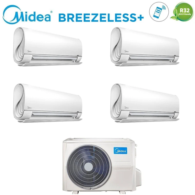 Condizionatore Climatizzatore Midea Quadri Split Inverter Breezeless+ R32 Wi-Fi 9000+9000+9000+12000 Con M4OE-28HFN8-Q