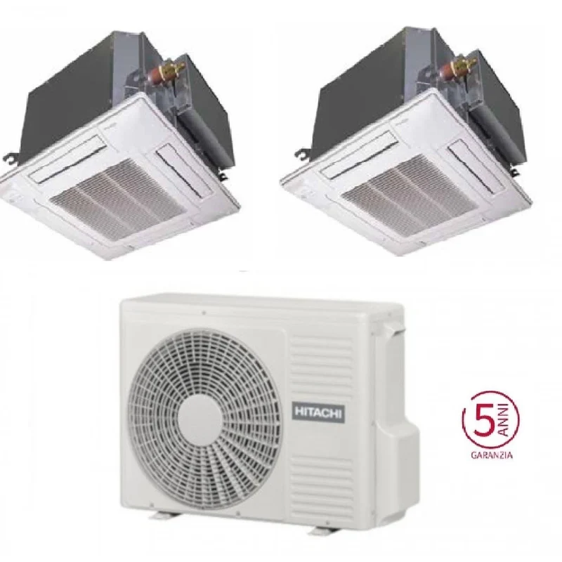Condizionatore Climatizzatore Hitachi Dual Split Cassetta a 4 Vie R32 9000+12000 BTU Con RAM-G55N2HA(B)E Wi-Fi Optional+Comando