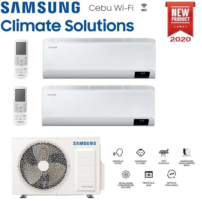 Condizionatore Climatizzatore Samsung Dual Split Inverter Cebu Wi-Fi R-32 9000+12000 BTU Con AJ040TXJ2KG/EU