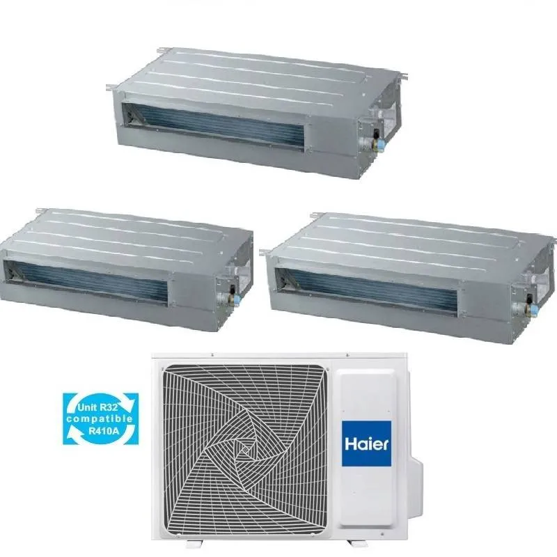 Condizionatore Climatizzatore Haier Trial Split Canalizzato Slim a Bassa Pressione R-32 9000+12000+12000 Con 3U70S2SR5FA