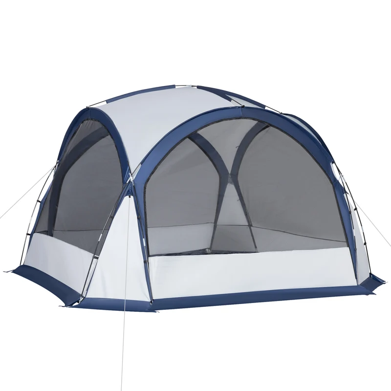 Easycomfort Tenda da Campeggio 3 Posti con 4 Porte a Cerniera, Zanzariera e Gancio, 350x350x230cm, Bianca e Blu