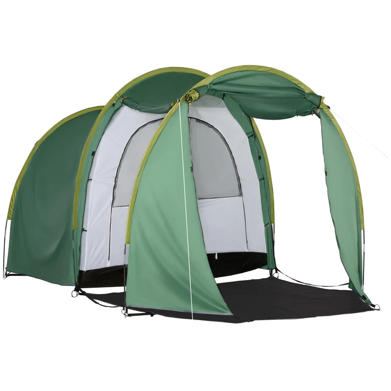 Easycomfort Tenda da Campeggio 4 Posti a 2 Spazi con 4 Porte a Cerniera e Borsa da Trasporto, 410x240x195 cm, Verde