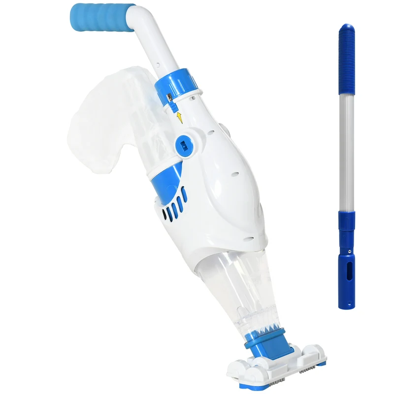 EasyComfort Pulitore Aspiratore per Piscine a Batteria con Palo Telescopico, Spazzole e Filtro, Bianco e Blu