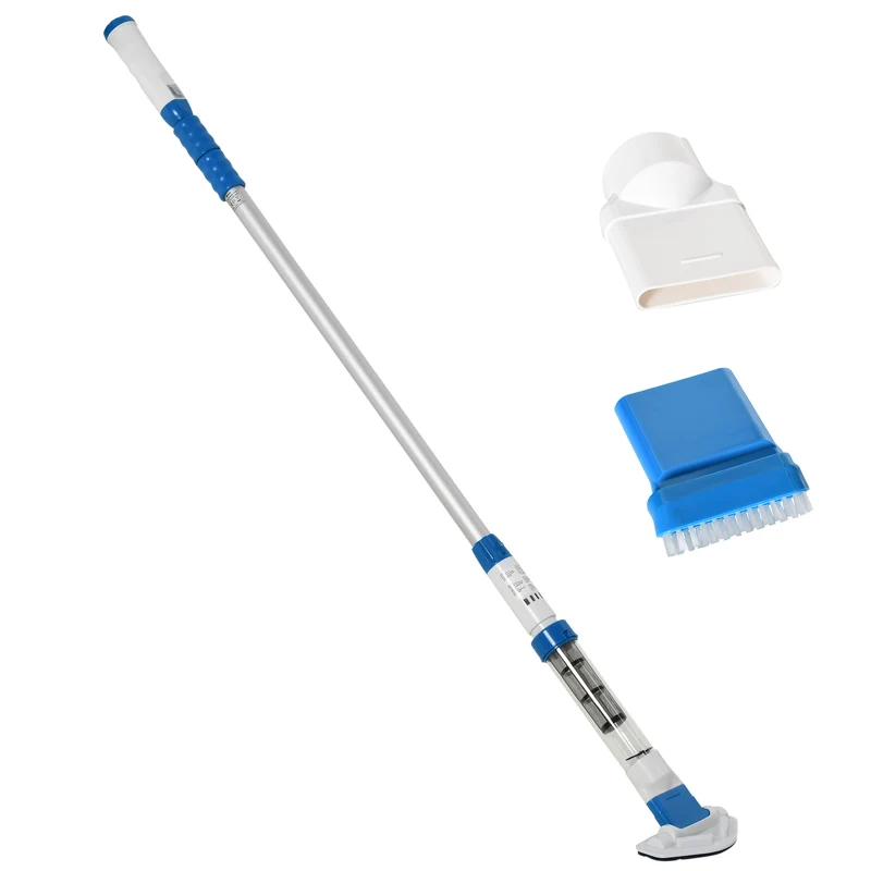EASYCOMFORT Aspirapolvere per Piscina Portatile Cordless con Palo Telescopico, 210x17x7cm, Bianco e Blu