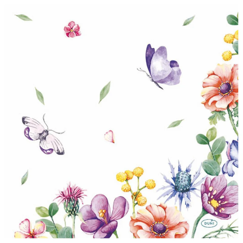 Tovagliolo cellulosa Bio 33 x 33 cm Farfalle e Fiori 3 veli
