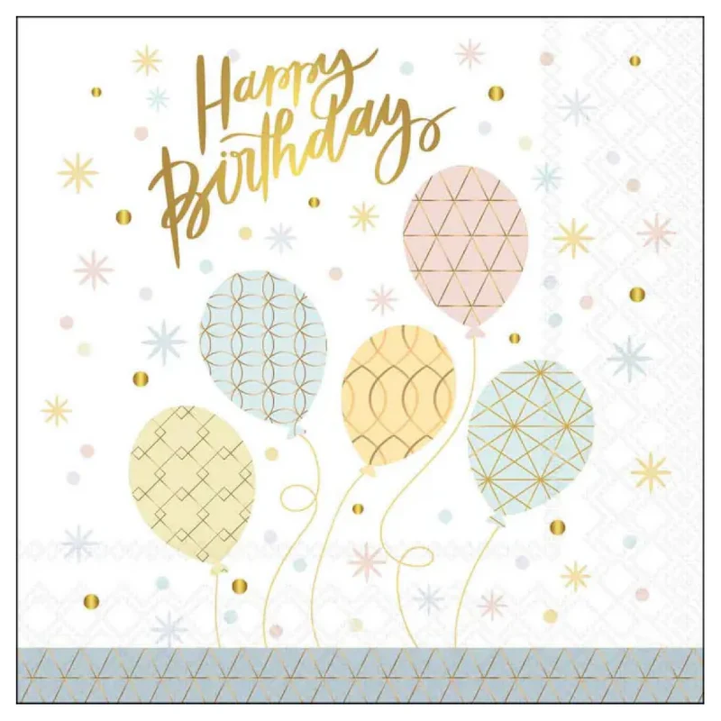 Tovagliolo fantasia 33 x 33 cm Happy birthday palloncini 3 veli