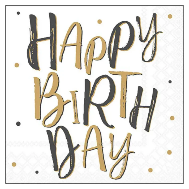 Tovagliolo fantasia 33 x 33 cm Happy birthday gold 3 veli