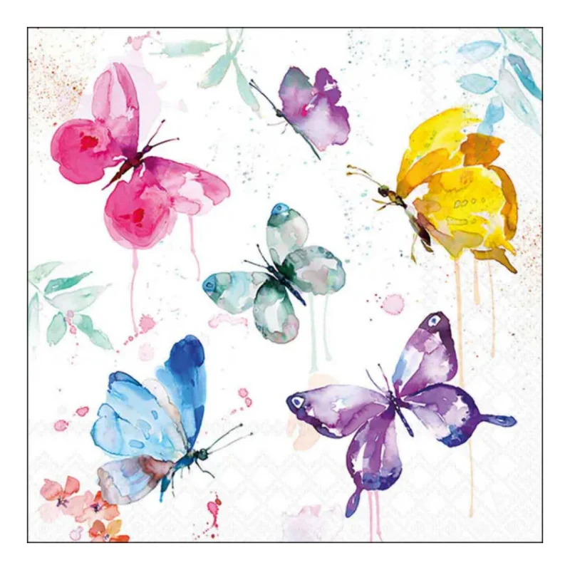 Tovagliolo fantasia 33 x 33 cm Farfalle acquerello 3 veli