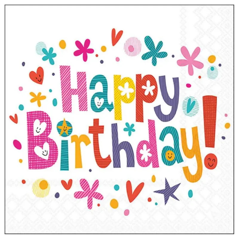 Tovagliolo fantasia 33 x 33 cm Happy birthday colorato 3 veli