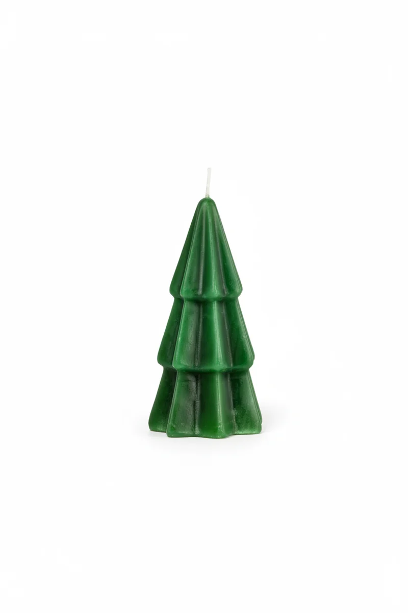 Candela Decorativa Abete Verde Brillante 53x108mm - Forma Albero di Natale