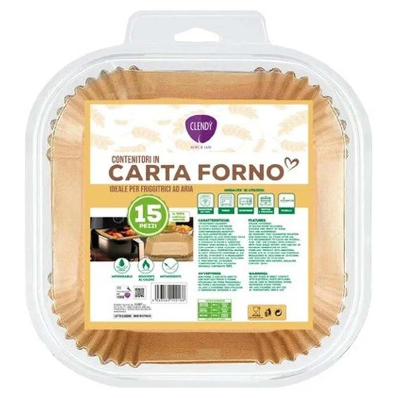 Clendy Contenitori Carta Forno Quadrati 22cm - 15pz