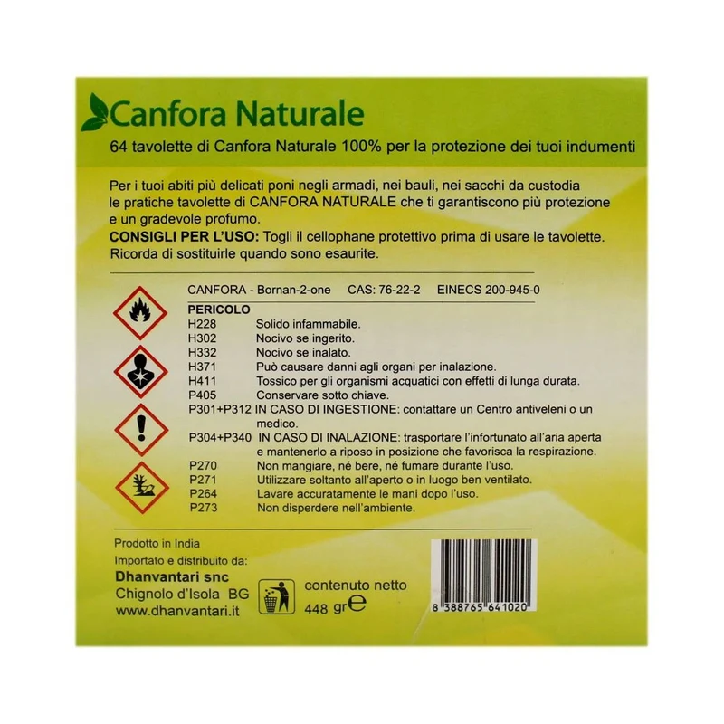 Canfora naturale 100% in tavolette 64pz