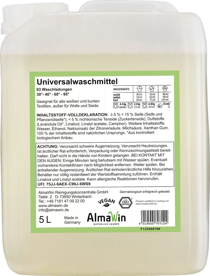 UNIVERSAL WASCHMITTEL LAVENDEL ECO 5 L (83 WASCHGÄNGE) - ALMAWIN