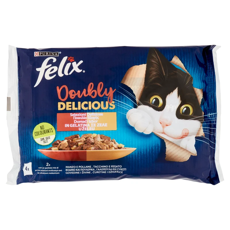Felix Doubly Delicius Selezione Deliziosa Manzo/Pollame e Tacchino/Fegato Gr.85X4