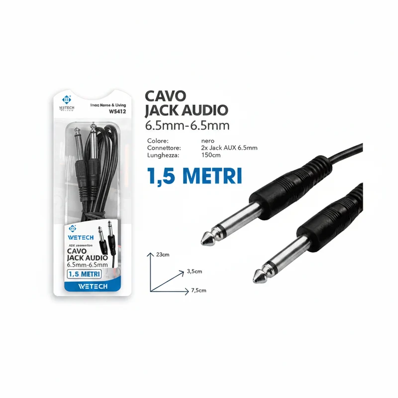 Wetech Cavo Audio 6.5Mm-3.5Mm 3Mt