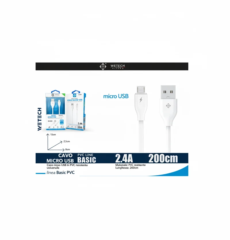 Wetech Cavo Micro Usb Basic 2.4A 200Cm-Bianco
