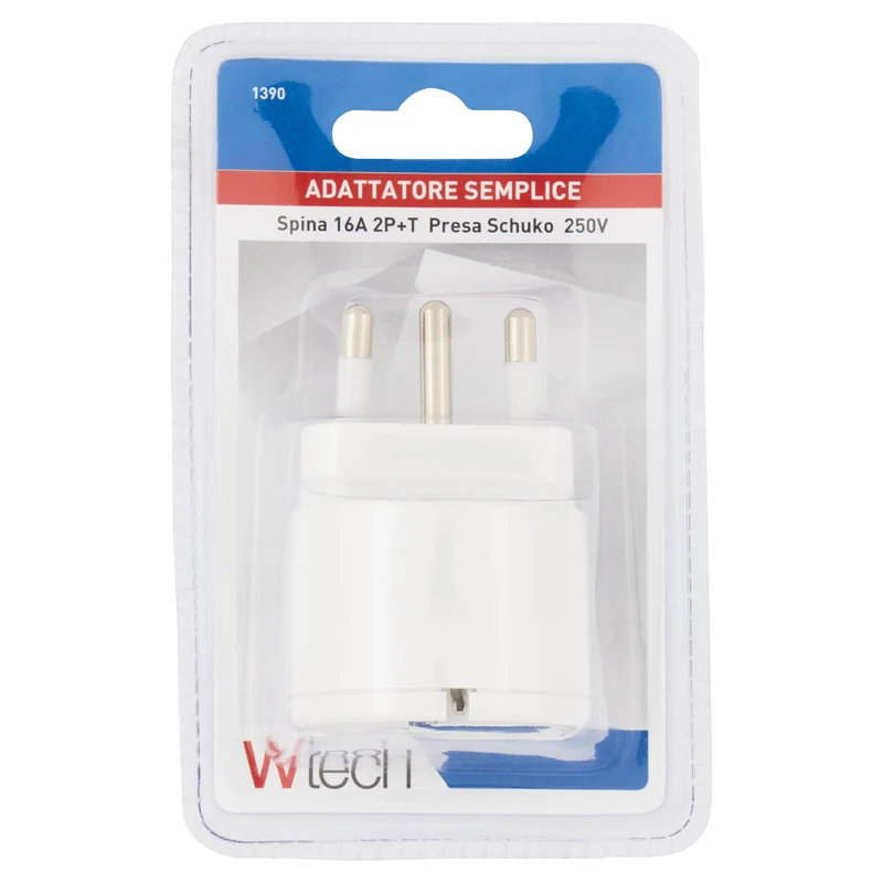 Wtech Adattatore Semplice Spina 16A 2P+T Presa Schuko 250V