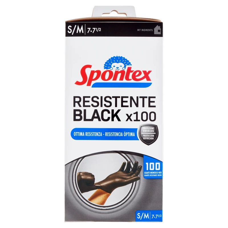 Spontex Guanti Usa&Getta Resistente Black x100 Taglia P/M