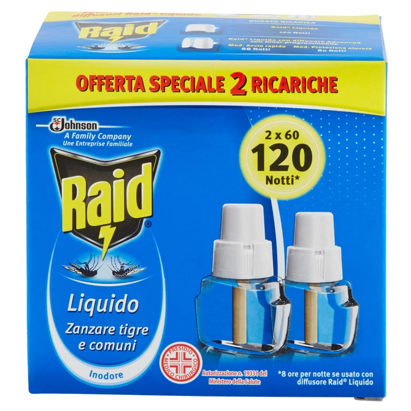 Raid Ricarica Liquida per Diffusore 2x60 Notti - Inodore