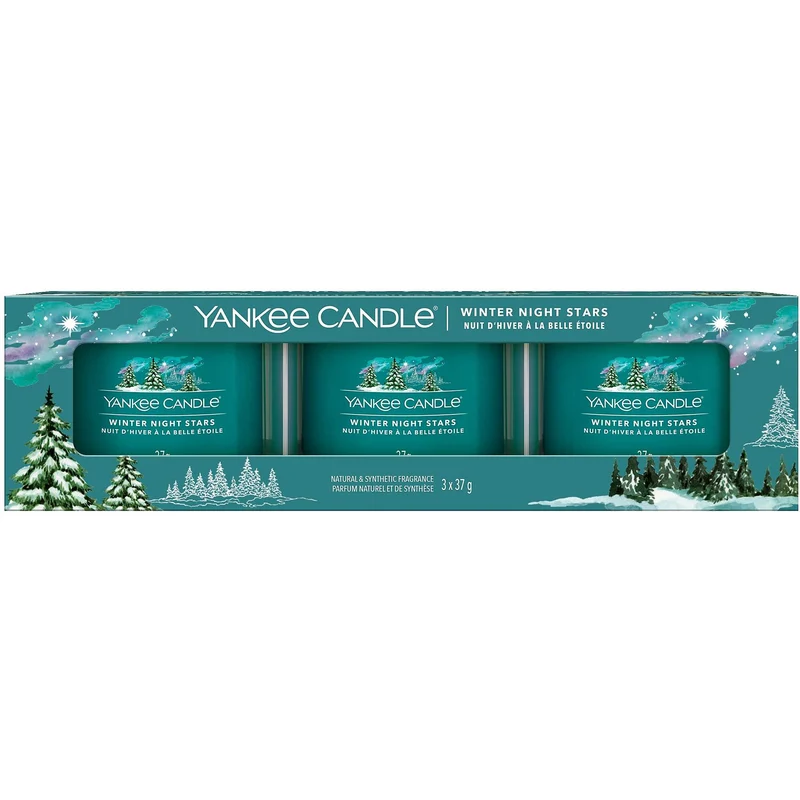 Yankee Candle - Candele votive in vetro - set da 3 - Winter Night Stars