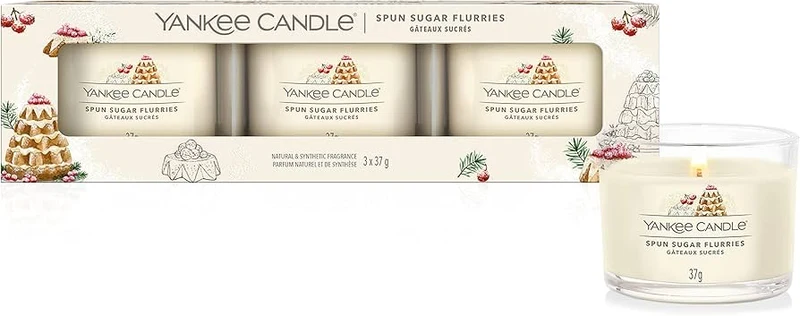 Yankee Candle - Candele votive in vetro - set da 3 - Spun Sugar Flurries