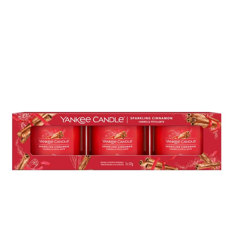 Yankee Candle - Candele votive in vetro - set da 3 - Sparkling Cinnamon