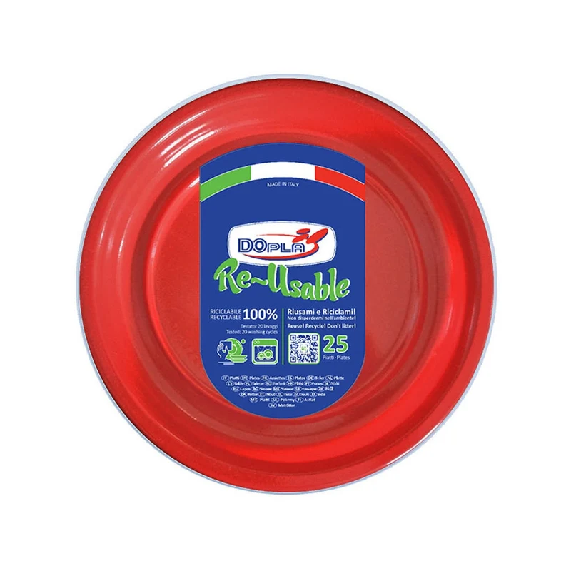 Dopla Piatto riutlizzabile piano 25 pz rosso