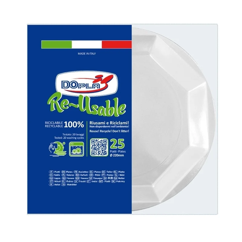 Dopla Piatto Piano Riutlizzabile Bianco 25Pz