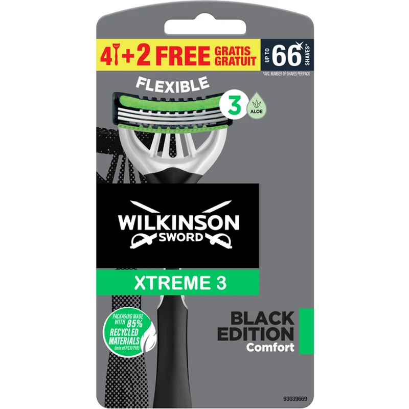WILKINSON - Rasoio Xtreme3 Flexible - 4+2 Pezzi con Black Comfort