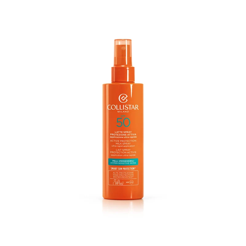 Collistar Latte Spray Protezione Attiva Pelli Ipersensibili, SPF 50, Ideale per pelli sensibili/reattive, Per viso e collo, Water resistant, 200 ml