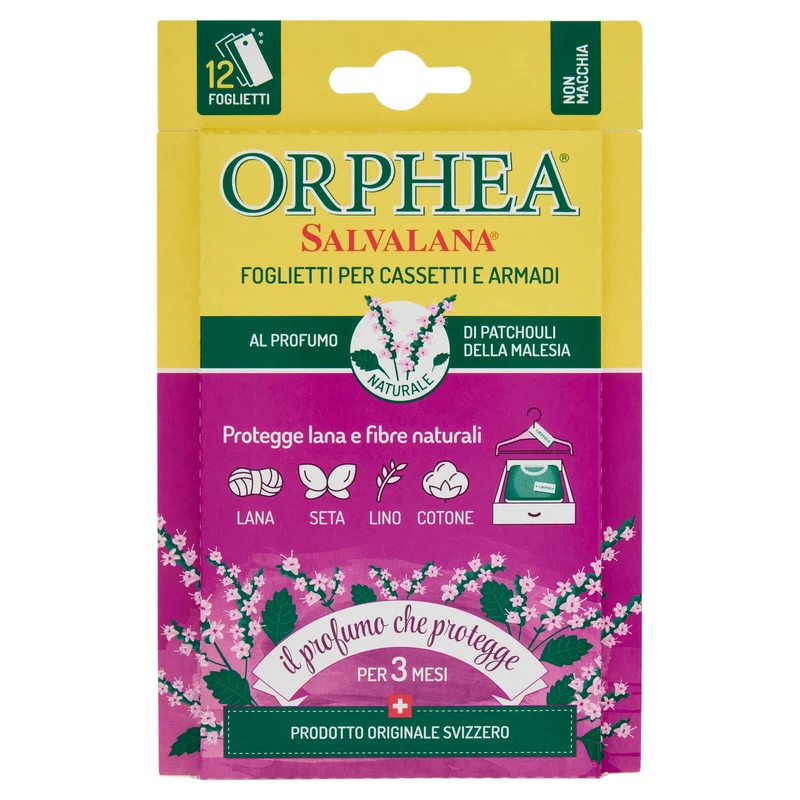 Orphea Salvalana Foglietti per Cassetti e Armadi al Profumo Naturale di Patchouli 12 x 0,65 g