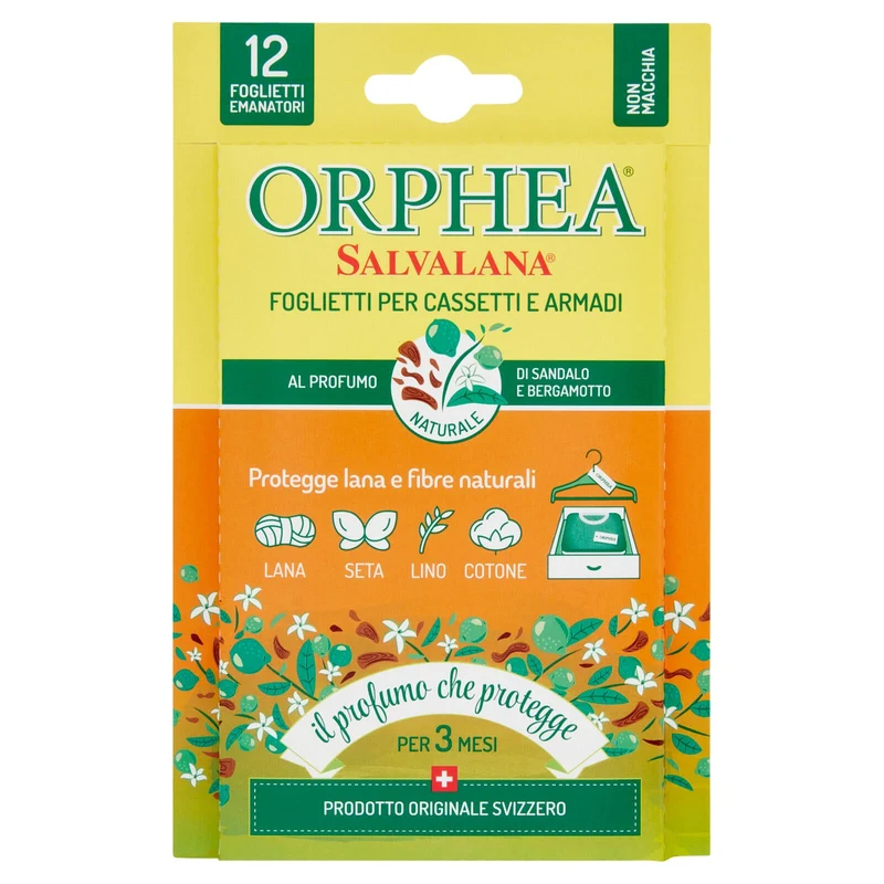 Orphea Salvalana Foglietti per Casetti e Armadi al Profumo di Sandalo e Bergamotto 12 pz