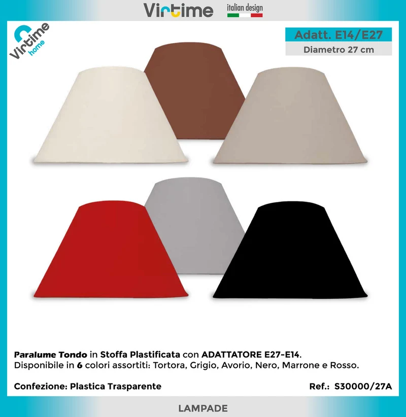 Virtime Paralume Tondo 10.5X27X14.5 Cm 6 Colori Assortiti